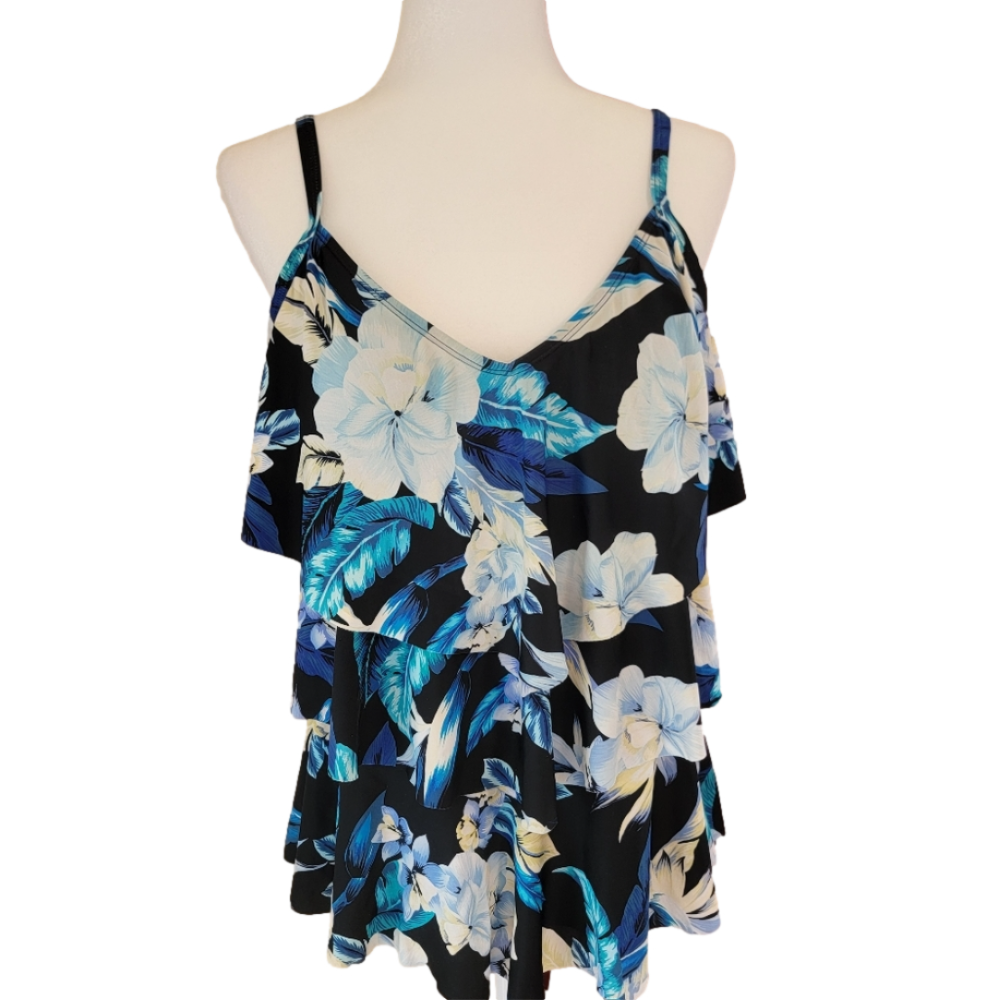 St. Johns Bay Floral Print Swim Top Size 14